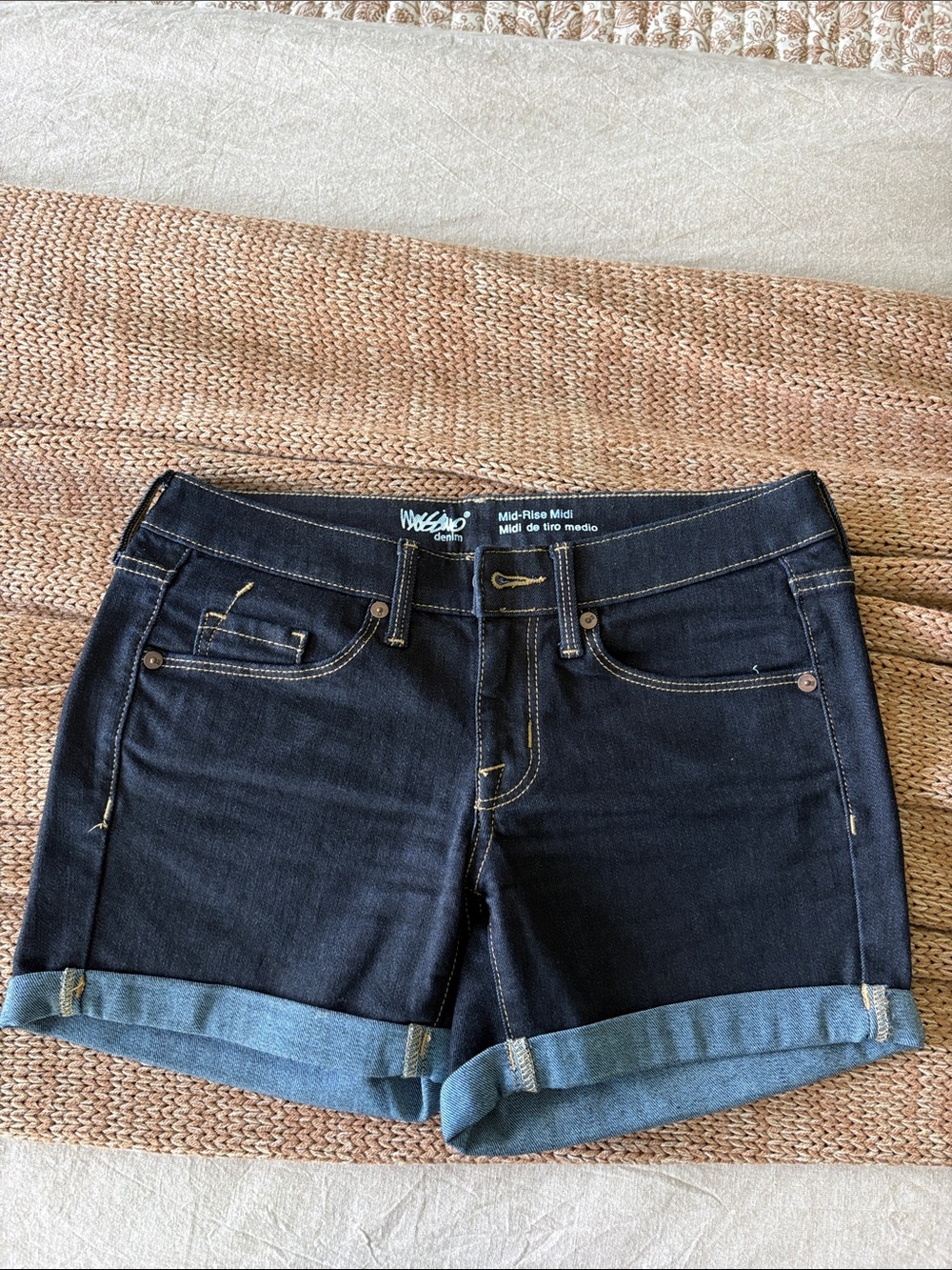 Mossimo Supply Co. Dark Indigo Jean Shorts with Rolled Hem